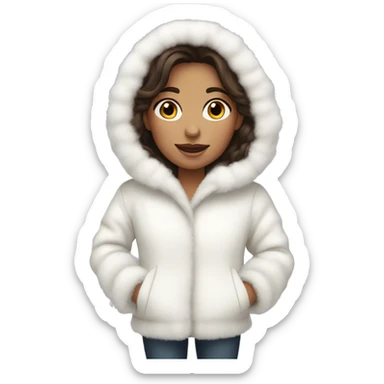 Brunette girl wearing white fluffy coat sticker