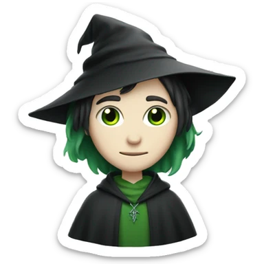teenage white-skinned wizard with black hair and green eyes in green disgue sticker