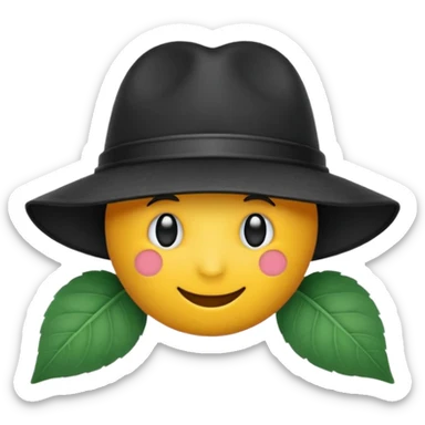 créer un emoji farfadet en noir et blanc, en traçant que les contours, sans pot de pièces dans la main et avec un trèfle à 4 feuilles sur le chapeau sticker