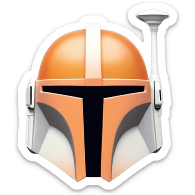 Pastel orange and white colored Mandalorian helmet with antenna sticker