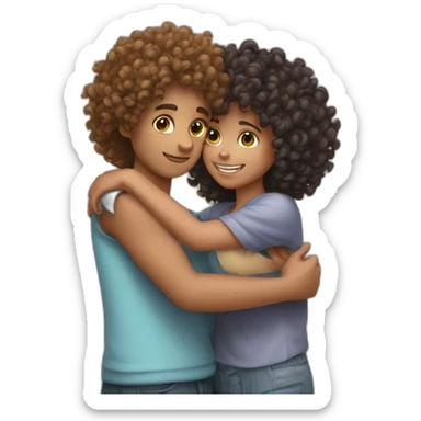 A curly hair boy hugging a girl sticker