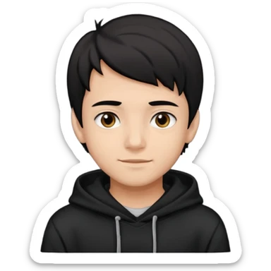 Chłopak ciemno brązowe oczy czarne włosy bluza czarna i taki bardziej żeby wyglądał na 18 latka i trochę usmiechniety sticker