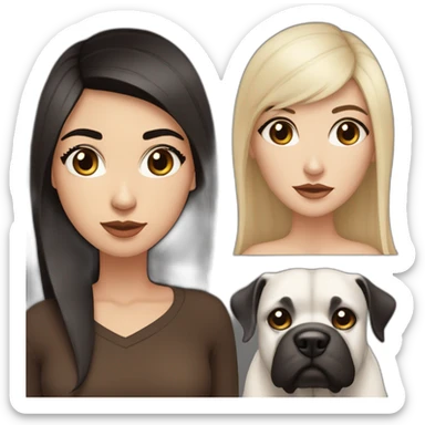 White women with long dark brown hair and long eyelashes dark brown eyes and thick dark brown eyebrows and Black dog with a white stripe on the neck with pointed ears raised up sticker
