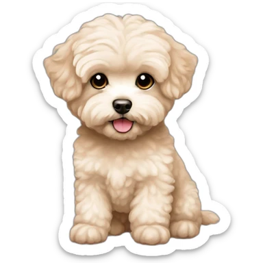 very light beige short-haired maltipoo with light brown ear sticker