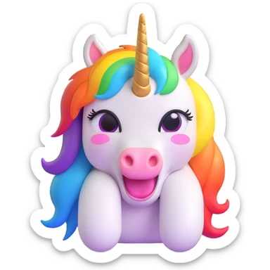 a unicorn with a rainbow mane, crying, 3D emoji style sticker