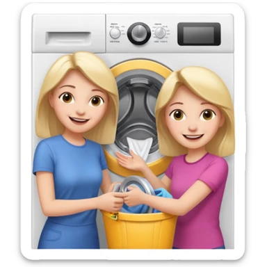 Mother and daughter opening a washing machine door sticker