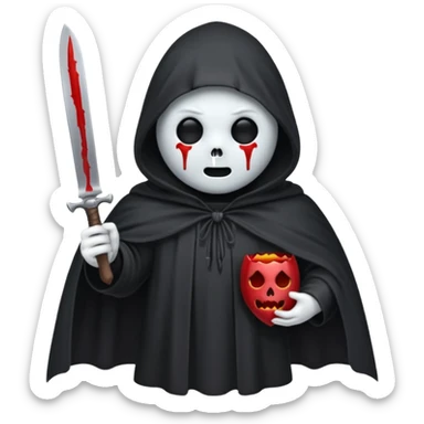 make a ghost face emoji with a cloak on and a bloody knife from the movie scream sticker