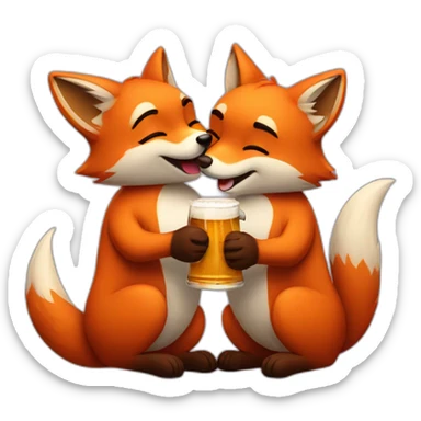 Couple of foxes hugging with a beer sticker