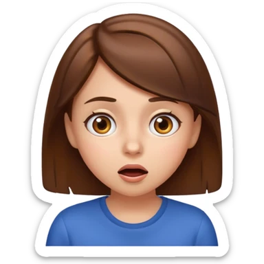 girl with brown hair and brown eyes, surprised expression, emoji style sticker