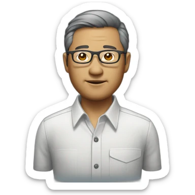 middle aged chinese man with clear aviator glasses in a button down office shirt sticker