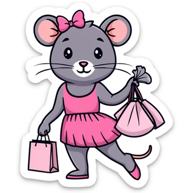 rat with a pink dress and tutu holding a Sephora shopping bag sticker