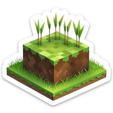 Minecraft grass block, square shape, brown and green, smooth, isometric sticker