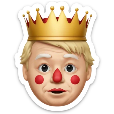 extremely photorealistic Donald Trump real face with a round clown nose and a extremely small crown on his head sticker