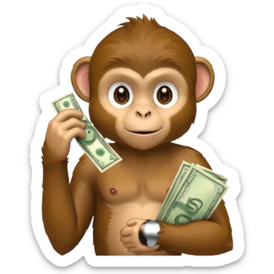 monkey holding money on shoudure sticker