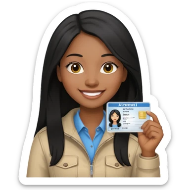 long hair black girl holding a driver license sticker