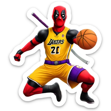 Deadpool in a Lakers jersey hyper realistic  sticker