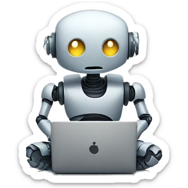 sad robot programming on laptop sticker