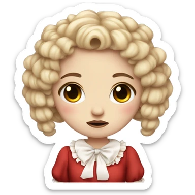 crying sad pale lolita doll with red dress and curly brown pigtails sticker