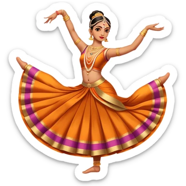 cinematic-realistic-bharatanatyam-dance-emoji,-depicted-as-an-elegant-classical-indian-dance-performance-with-graceful-poses,-intricate-costumes,-and-expressive-hand-gestures,-rendered-with-rich-textures-and-warm-dramatic-lighting, single dancer full body  sticker