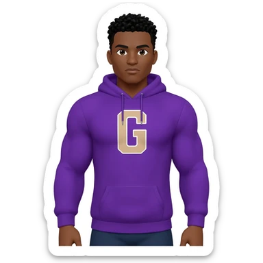 Black male look superstrong purple hoodie and beige short letters G black g armsbi hair full body sticker