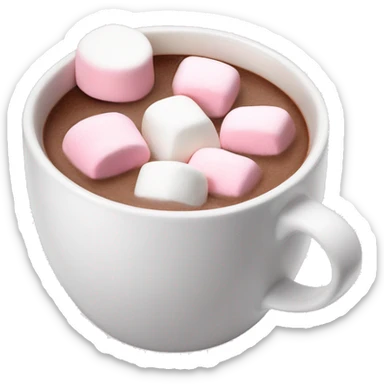 Hot chocolate in a white mug with pink and white marshmallows  sticker