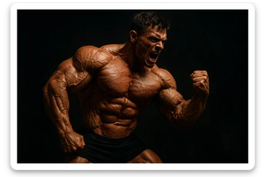 bodybuilding è lo sport simbolico della vemenza, forza, potenza, estetica, iperrealistico cinematografico 4k sticker