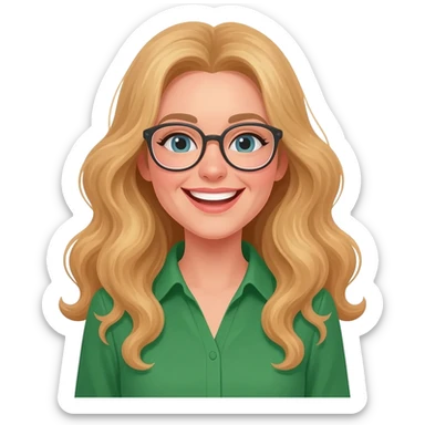 green shirt happy birthday woman with long curly blonde hair an glasses sticker