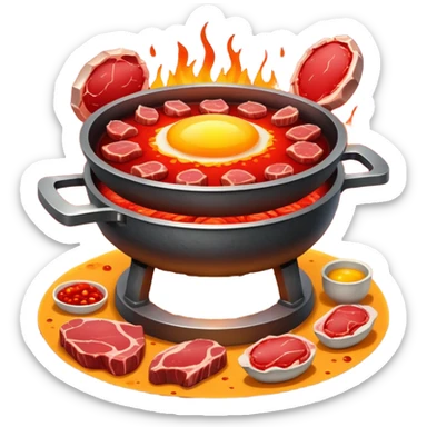 Iron-rich foods (liver, steak, sardines, dark chicken meat, egg yolk) surrounding a glowing forge that transforms them into bright red blood cells. The blood cells carry tiny oxygen molecules throughout a luminous outline of a body, bringing energy to muscles and vital organs. sticker