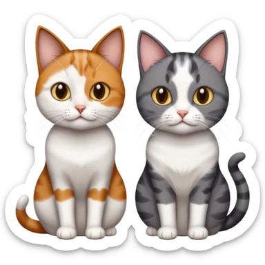 3 different coloured short haired cats including; a dark brown tabby and white cat, and a dark grey and white  sticker