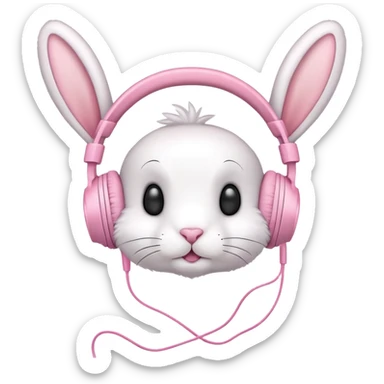 cute rabbit headphones, pink bunny ears on headphones sticker