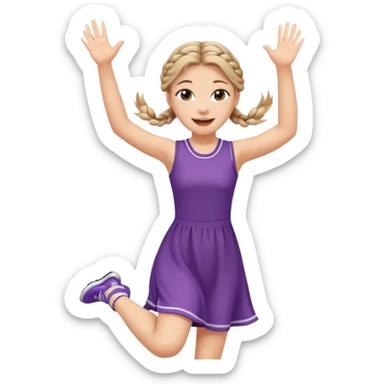 A braid hair girl in a jersey dress, waving both arms in pure joy jumping sticker