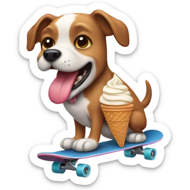 Dog on a skateboard eating ice cream  sticker