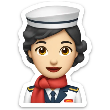 Asian flight attendant with scarf red lips sticker