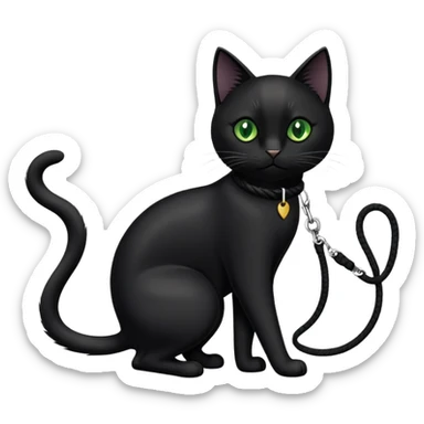 black cat walking on a leash  sticker