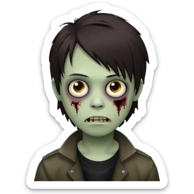 boy zombie with darkish brown medium lenght hair emo, no glasses sticker