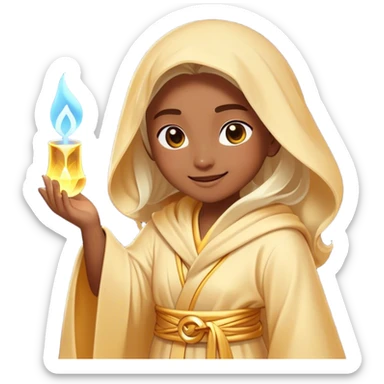 Clash of Clans aesthetic Cheerful Mage Portrait Emoji, With a bright, joyful expression and an aura of radiant magic, showcasing a stylish, robed figure with flowing garments and sparkling eyes in natural skin tone that convey boundless curiosity, Simplified yet expressive features, highly detailed, glowing with a soft, luminous mystical light, high shine, upbeat and wise, stylized with an air of fantastical wizardry, soft glowing outline, capturing the essence of a cheerful mage ready to cast spells of wonder on legendary quests! sticker