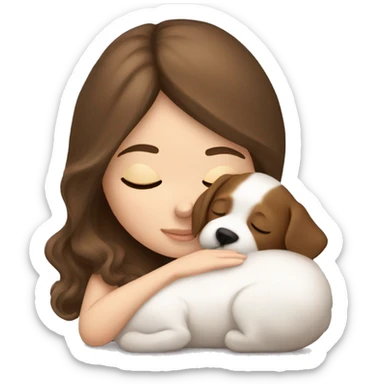 White girl brown hair sleeping with puppy sticker
