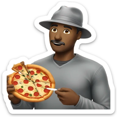 a man with a grey hat, eat a slice of pizza sticker