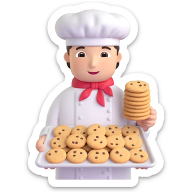 cookie factory worker emoji, wearing a chef hat, holding a tray of cookies sticker