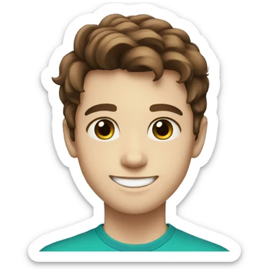 Brown hair, teen boy, blue greenish eyes white skin smiling sticker