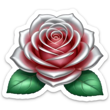 A rose emoji made of liquid silver metal, smooth metallic petals, reflective chrome surface, soft gradients, elegant shape, minimalistic iOS emoji style, centered, clean white background, realistic highlights, no text sticker