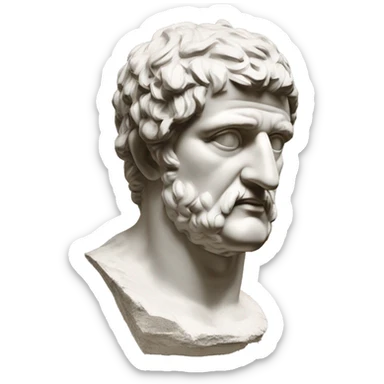 pyrrhus of epirus - based on this bust - https://www.meisterdrucke.uk/fine-art-prints/Roman-Roman/1021515/Bust-of-Pyrrhus-I-%28or-Pyrrhos%29-King-of-Epire-from-306-to-272-BC.html  - with his helmet sticker