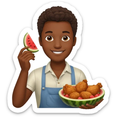 black person holding fried chicken and watermelon sticker