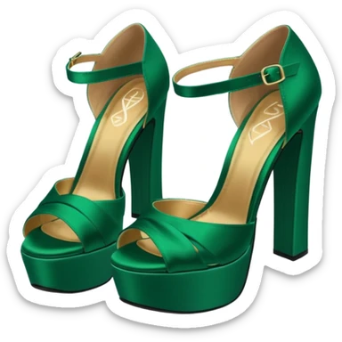 Hyper Realistic isolated side view,  emerald green satin, chunky platform heels sticker