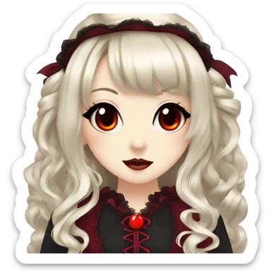 hime gyaru girl, victorian dress, black hair, red eyes, vampire fangs sticker