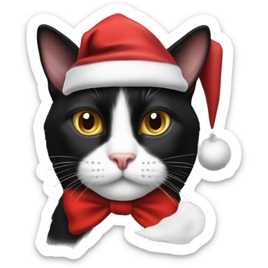 Black and white tuxedo cat with Santa hat sticker