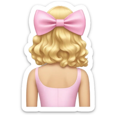 blonde open hair from behind with a pastel pink bow sticker