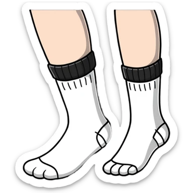 pair of feet wearing white cotton socks seen from below showing the textured soles sticker