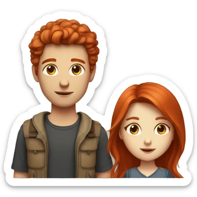 Red head girl and brown haired boy  sticker