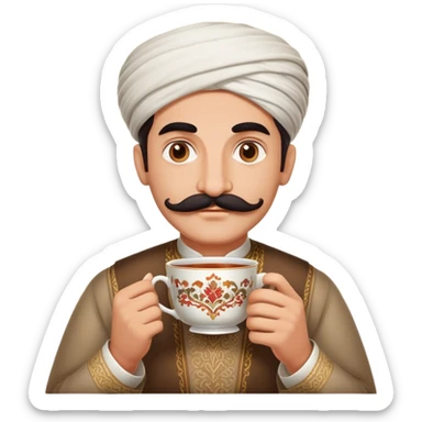 A traditional persian man with mustache and large cup of tea sticker